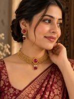 Vamika Ruby Beadwork Choker Set - Image 2